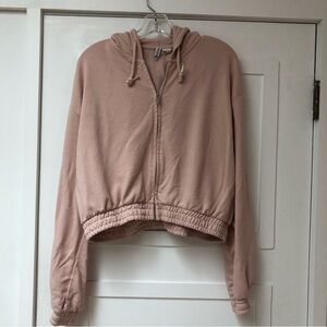H&M Divided crop top in dusty pink beige zip up sweatshirt hoodie L